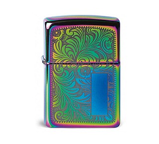 Zippo Venetian spectrum aansteker met gepolijste afwerking, lasergegraveerd Venetiaans bladmotief