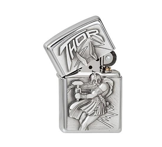 Chrome zippo met vinking thor als embleem