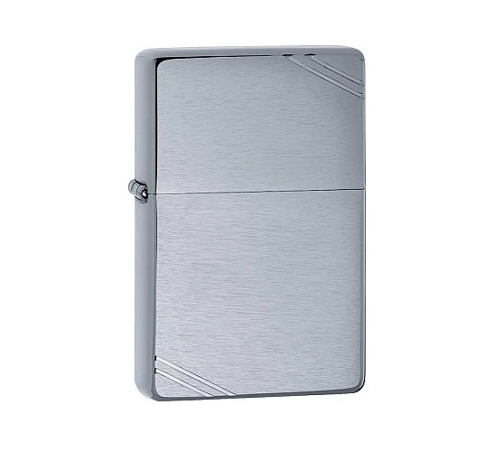 Zippo Vintage brushed chrome aansteker met geborstelde chromen afwerking en diagonale lijnen