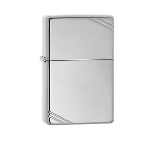 Zippo Vintage high polished aansteker in glanzend chroom met strakke lijnen op de hoeken