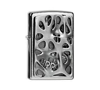 Zippo Voronoi emblem regular aansteker in chrome met geborstelde afwerking en 3D voronoi reliëf