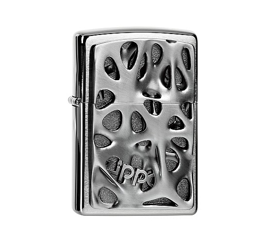 Zippo Voronoi emblem regular aansteker in chrome met geborstelde afwerking en 3D voronoi reliëf