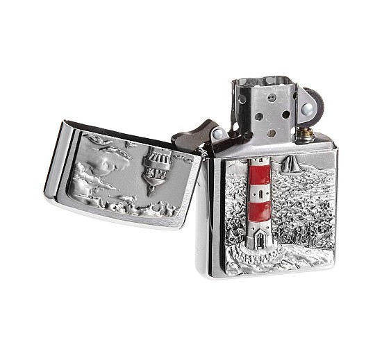 Zippo Lighthouse emblem brushed chrome