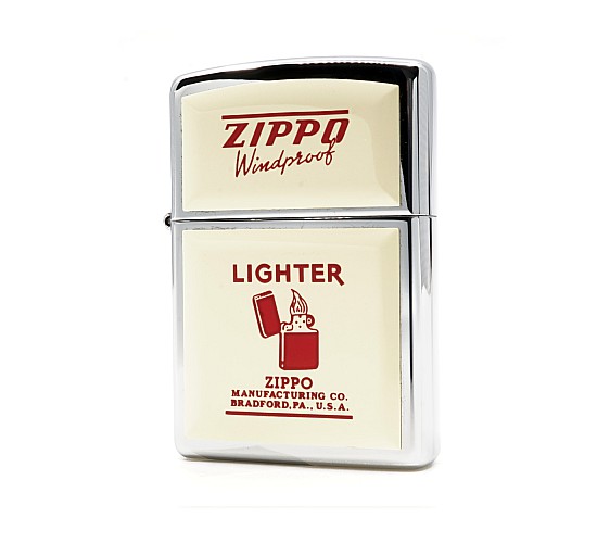 Zippo wit embleem rode print