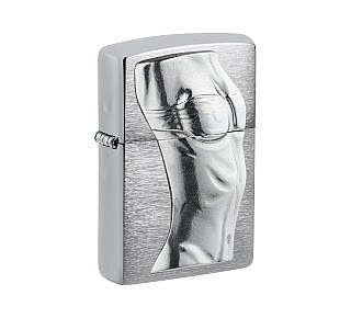 Zippo Women Torso Regular met geborsteld chromen afwerking en 3D vrouwentorso embleem