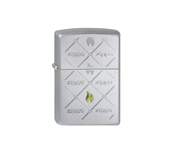 Zippo logo + flames aansteker in geborsteld chrome met gegraveerd Zippo-logo en gouden vlam