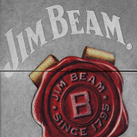 De welbekende rode stamp van Jim Beam bourbon