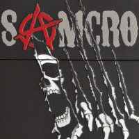 Zwarte zippo met witte skull en Samcro als tekst
